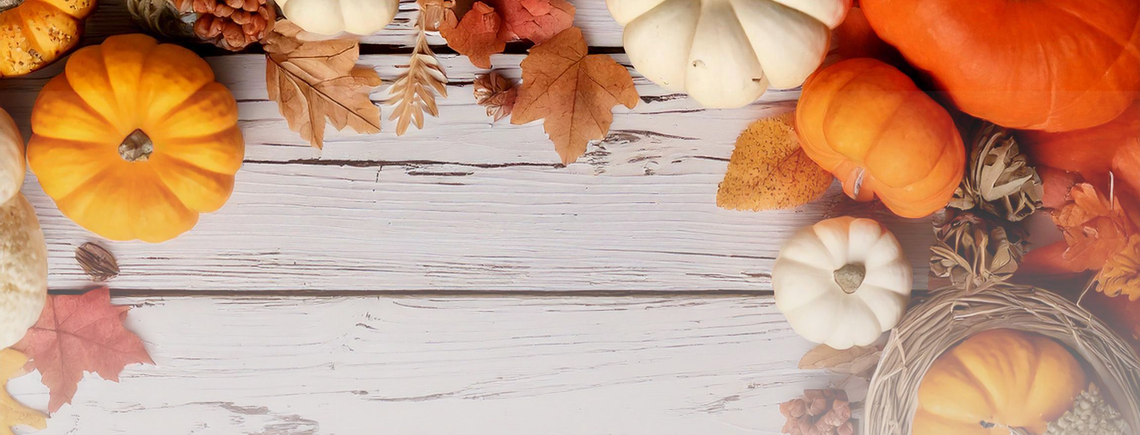 Image of various gourds on a table with the overlay text Thanksgiving - Celebrate With Us
